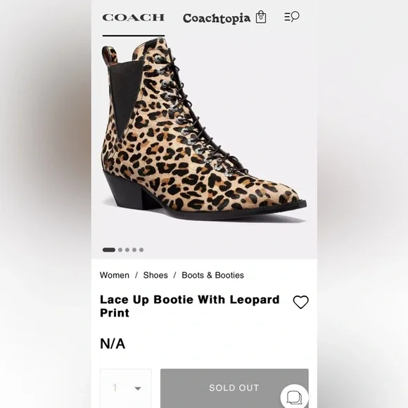 COACH Lace Up Leopard Print Bootie Size 5B New - Picture 13 of 14